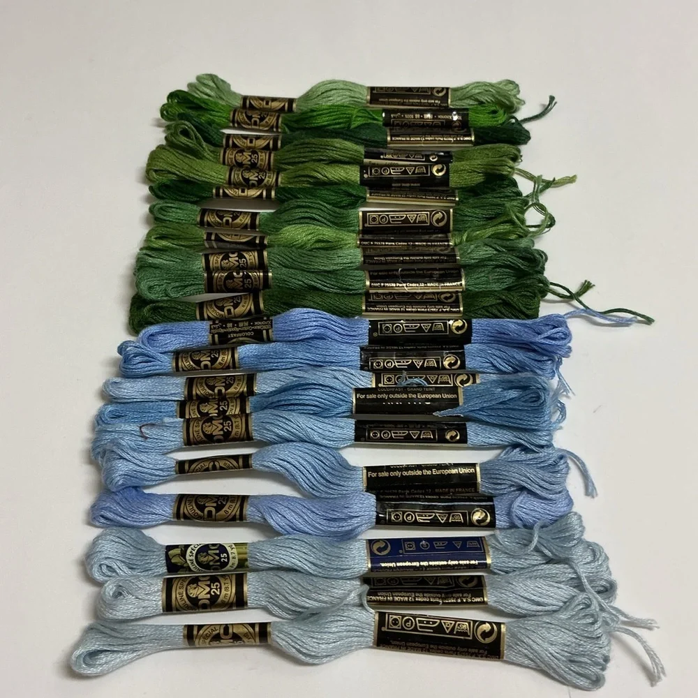 Paris France DMC Embroidery Floss MIXED LOT OF 21 Blue Green 100% Cotton Thread